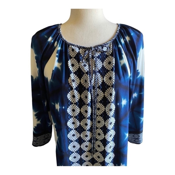 NWOT-LONDON TIMES-BLUE & WHITE PRINT SHIFT DRESS-SIZE 12 - Picture 2 of 8